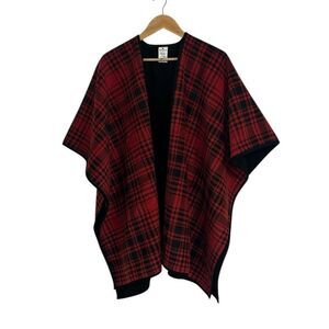 Woolrich Red and Black Plaid Reversible Open Poncho